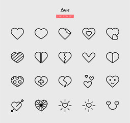 line icon symbol set, festival celebration, happy valentine's day, heart love, Isolated flat outline vector design