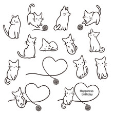 Simple And Cute Cat Illustration Material,