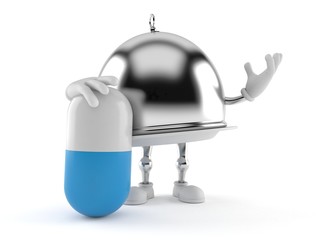 Canvas Print - Silver catering dome character with pill