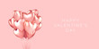 A bunch of heart shaped helium balloons realistic on a horizontal banner