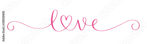 Fotografía Wide pink vector LOVE brush calligraphy banner with heart