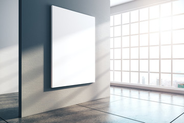 Modern concrete interior with empty banner