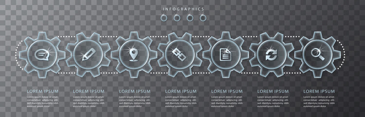 Wall Mural - vector infographic design ui template transparent glass gear wheel and icons