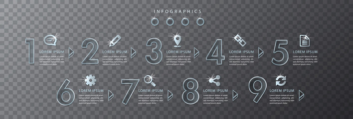 Wall Mural - vector infographic design ui template transparent glass number and icons