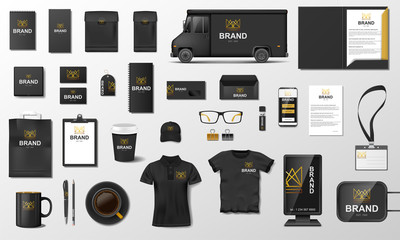 corporate branding identity template design. modern stationery mockup black and gold color. business