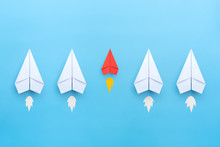 Small Business Concept With Small Red Paper Plane On Blue Background
