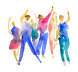Leinwandbild Motiv Hand drawn watercolor illustration. Dancing people. People shaped watercolor stains