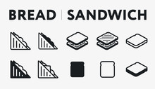 Isometric Bread Toast Breakfast. Triangle Sandwich. Fast Food. Flat Vector Line Icon Set.