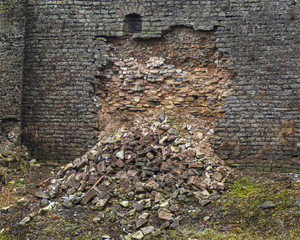 The ruined wall of the fortress. It's a nasty day.