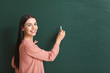 © Pixel-Shot - Female teacher writing on blackboard in classroom