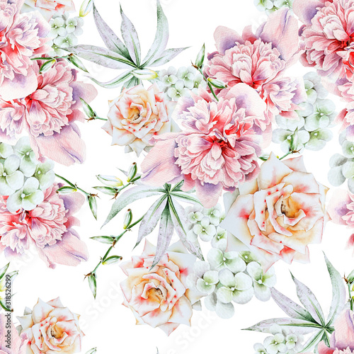 Dekoracja na wymiar  bright-seamless-pattern-with-flowers-rose-peony-watercolor-illustration-hand-drawn
