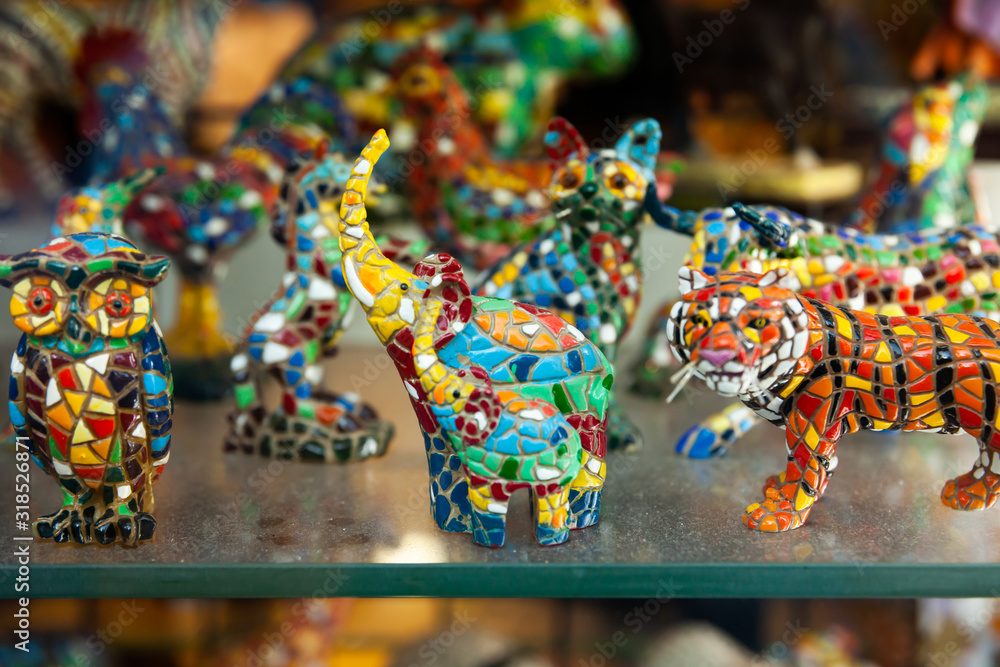 Souvenirs in mosaic technique in Barcelona gift shop Stock Photo