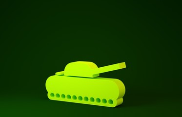 Sticker - Yellow Military tank icon isolated on green background. Minimalism concept. 3d illustration 3D render