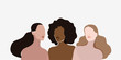 Three adult women with different skin types. Digital illustration. Beautiful women together