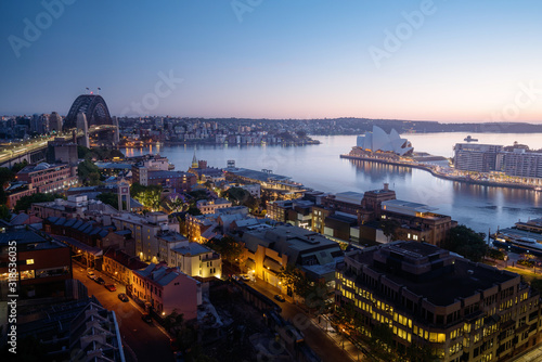 sunrise, Aerial view of Sydney with Harbour Bridge, Australia Canvas Print