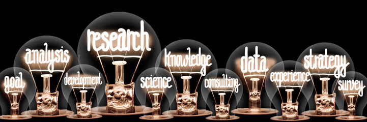 Wall Mural - Light Bulbs with Research Concept
