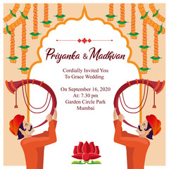 indian royal hindu wedding card invitation template design vector