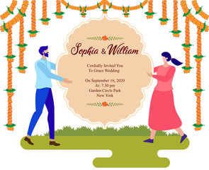 Wall Mural - wedding card invitation template with couple vector