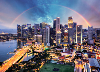 Wall Mural - Singapore cityscape with rainbow, Asia