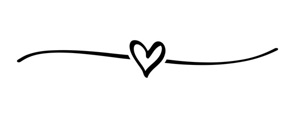 Hand drawn shape heart with cute sketch line, divider shape. Love doodle isolated on white background for wedding, mother, woman or valentines day. Vector illustration