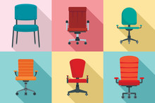 Desk Chair Icons Set. Flat Set Of Desk Chair Vector Icons For Web Design