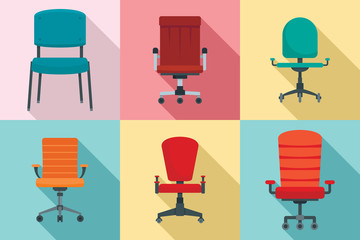 Sticker - Desk chair icons set. Flat set of desk chair vector icons for web design