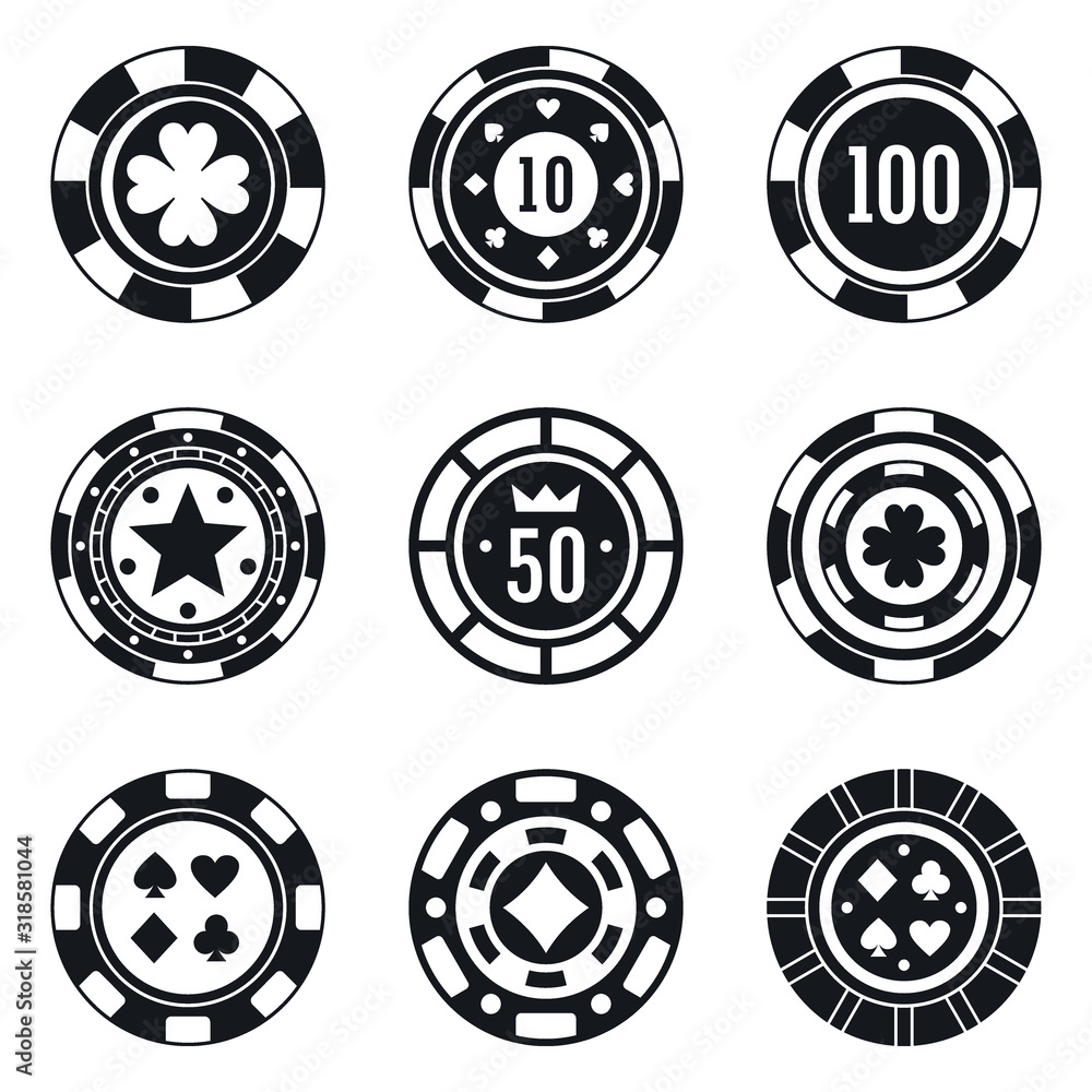 Poker casino chips icons set. Simple set of poker casino chips vector icons for web design on white background