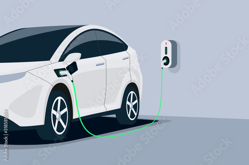 Fotomural Electric car charging in underground garage home plugged to charger station