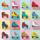 Roller skates icons set. Flat set of roller skates vector icons for web design