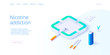 Nicotine dependendce or smoking addiction illustration in isometric vector design. Cigarettes with ashtray and lighter as concept for tobacco addict or smoker. Web banner layout template.