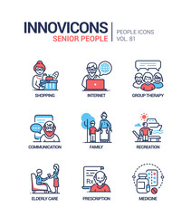 Senior people line design style icons set