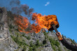© Papin_Lab - Burning acoustic guitar in man's hand against background of nature, blue sky and mountains. Guitar burns in hand of crazy young musician.