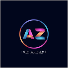 Initial Letter AZ Curve Rounded Logo, Gradient Vibrant Colorful Glossy Colors On Black Background