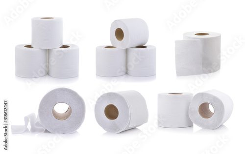 Fotografía set of toilet paper on white