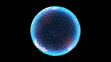 3D Rendering Of Hexagon Grid Sphere Nano Shield With Glowing Edge Color And Dim At Center For Your Text, Logo, Product. Concept Of Protection, Anti Virus, Security.