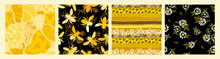 Seamless Patterns With Bee. Trendy Hand Drawn Textures.