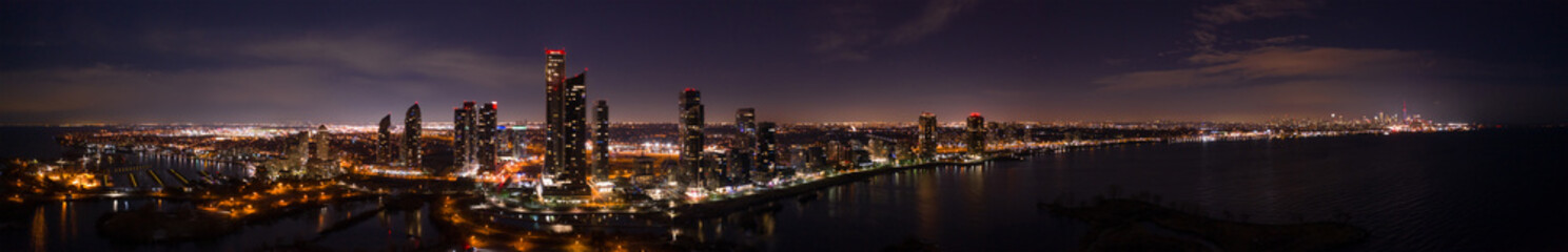 Fototapete - Night aerial panorama Toronto Canada lakeside