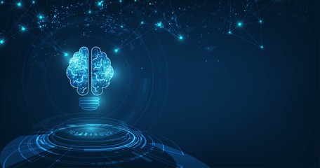 vector circle tech with light blue and lamp bulb,concept of thinking with brain, abstract ai(artific