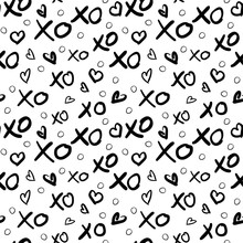 XO And Hearts Monochrome Pattern