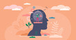 Mind prison psychological concept, flat tiny person vector illustration