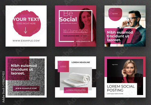 Social Media Post Layout Set with Red Overlays. Buy this stock template ...