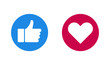 like and heart web buttons in flat style, vector