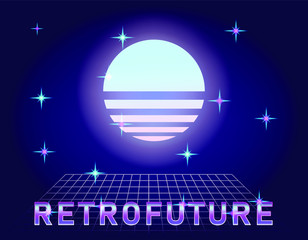 Aufkleber - Retrofuturistic landscape with laser grid and neon sun. Vaporwave and retrowave style background.