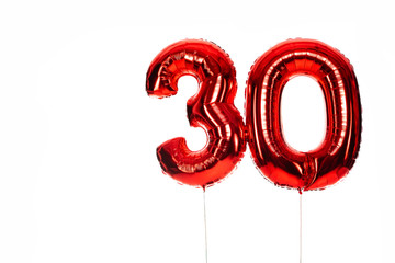 Poster - number 30 red balloons isolated on white