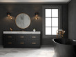 canvas print picture - Interior black bathroom classic style 3D rendering
