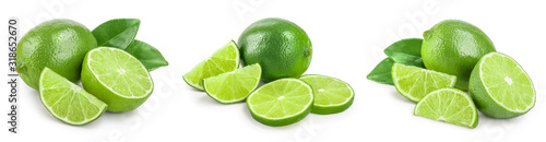 Fotomural lime with half and leaf isolated on white background