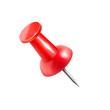 © makstorm - Realistic vector plastic glossy red push pin 3D vector icon on white background.