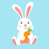 Fototapeta Pokój dzieciecy - Vector and illustration of easter white rabbit hand hold carrot -  cut bunny cartoon characters.