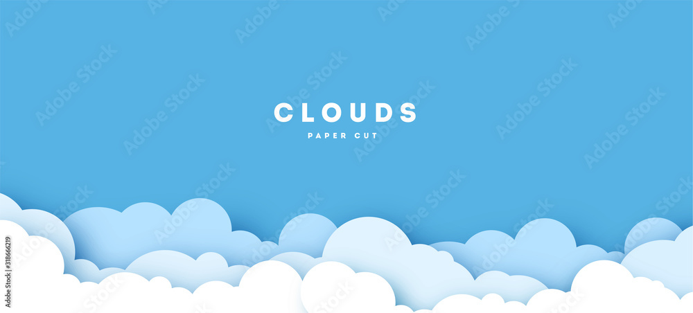 Beautiful fluffy clouds on blue sky background. Vector illustration ...