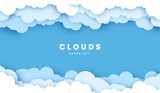 Fototapeta Do pokoju - White Cloud on blue sky paper cut design. Vector paper art illustration. Paper cut style. Place for text.
